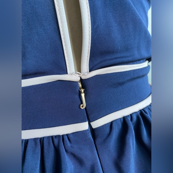 $228‼️Juicy Couture La Brea Halter Vicose Mini Dress Navy Gold Embossed Logo XS - Picture 9 of 11